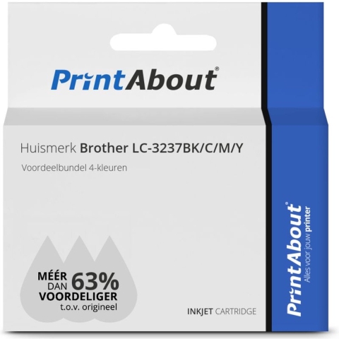 PrintAbout huismerk Inktcartridge LC-3237BK/C/M/Y 4-kleuren Voordeelbundel geschikt voor Brother