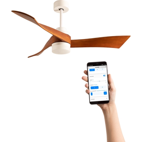 CREATE WINDLIGHT CURVE DC - Plafondventilator 40W Silent Ø132 cm - Wit & Donker hout - Met licht & WIFI