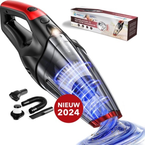 Cleanforce Kruimelzuiger V2 Snoerloos met extreme zuigkracht - Nat & Droog - Voor Thuis, Auto etc.