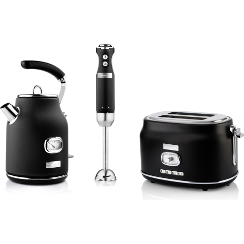 Westinghouse Retro Waterkoker +  Broodrooster 2 Sleuven + Staafmixer - Zwart