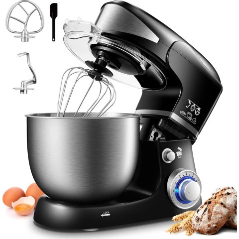 Royalty Line® PKM1600 Keukenmachine - Keukenrobot - 1600W - Keukenmixer Met 6 Snelheidsstanden - Met Spatscherm & RVS Mengkom 6 Liter - Zwart