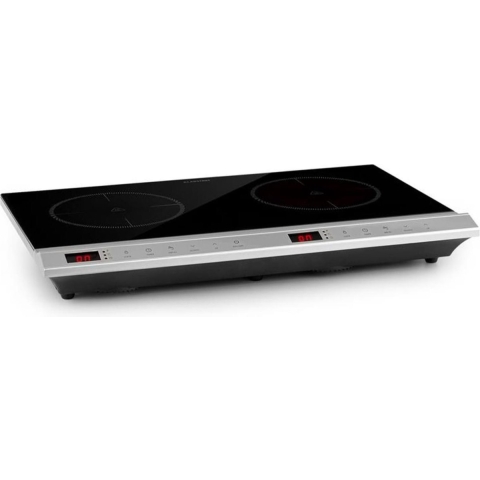 Klarstein Mistercook Duo Infrarood Kookplaat - 2 Kookzones - 3000W - 10 Temperatuurstanden - 90-650 °C - Uitschakeltimer Tot 3 Uur - Aanraakbedieningspaneel - LED-Display - Kinderslot - Oververhitting- En Overspanningsbeveiliging - Zilver