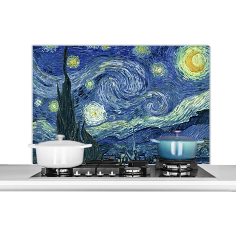 Spatscherm - Schilderij - Sterrennacht - Van Gogh - Oude meesters - Keuken - Kookplaat achterwand - Muurbeschermer - Spatwand - 100x65 cm