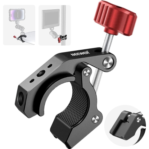 Neewer® - Superklem met Cold Shoe & 1/4 inch 3/8 inch Schroefgaten - Maximale Belasting 4 kg - Kreeftvormige Camera Statiefhouder voor de Meeste Fototoebehoren - Compatibel met SmallRig Magic Arm - Rood Model ST81