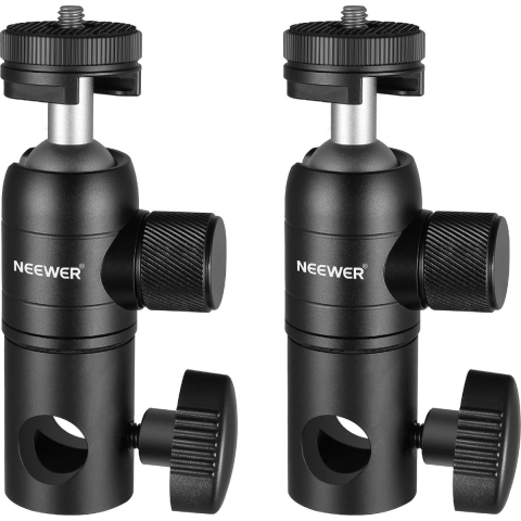 Neewer® - 2-Pack Lichtstandaard Montage Adapter met Cold Shoe, 1/4" Schroef Mini Balhoofd, Omkeerbare Montageplaat voor Camera Monitor Ringlicht, Geschikt voor Lichtstandaard met platte kop/Boomarm/C-Stand, Max. Belasting 22 lb/10 kg