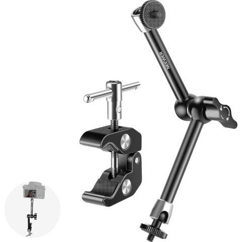 Neewer® - Super Klem met 1/4 inch en 3/8 inch Draad en Verbeterde Verstelbare 25cm Magische Arm met 1/4 inch Draadschroef voor Flitser, LED-licht, Microfoon, Monitor, Kooi - Belastbaar tot 2kg