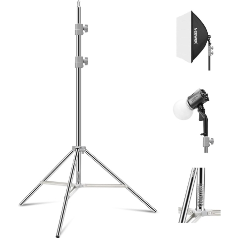 Neewer® - Fotostandaard - Roestvrij Staal met Veerbelasting - Opvouwbare Fotografie Statiefstandaard met Versterkte Buisverbindingen voor Strobe Softbox LED Ringlicht - Max Belasting 13.5 kg