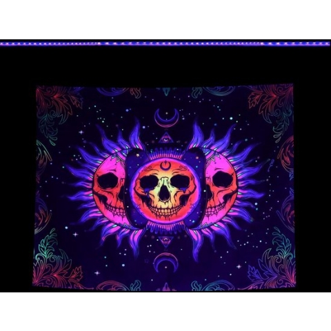 Psychedelische Schedel Wandtapijt Fluorescerend Skelet Neon Kleurrijk Halloween Muurophanging Horror Elementen Interieur Liefhebbers Slaapzaal Wanddecoratie (150 cm x 130 cm)
