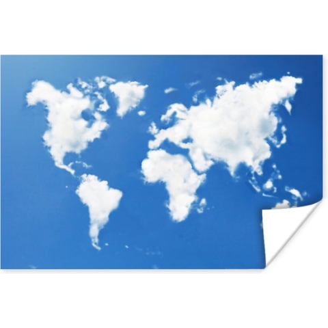 Wereldkaart - Wolken - Lucht - Kinderen - Jongens - Meisjes - 180x120 cm - Poster - Poster Kinderkamer
