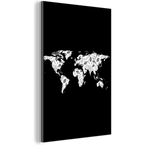 Wanddecoratie Metaal - Aluminium Schilderij Industrieel - Wereldkaart - Bladeren- Design - 60x90 cm - Dibond - Foto op aluminium - Industriële muurdecoratie - Voor de woonkamer/slaapkamer