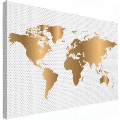 Wereldkaart Golden Dots - Canvas 120x90