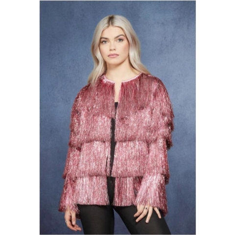 Smiffy's - Jaren 80 & 90 Kostuum - Roze Flapper Wapper Festival Jas Vrouw - Roze - XL - Carnavalskleding - Verkleedkleding