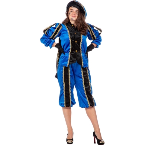 Blauw/zwart Pieten kostuum fluweel 58 (2XL/3XL)