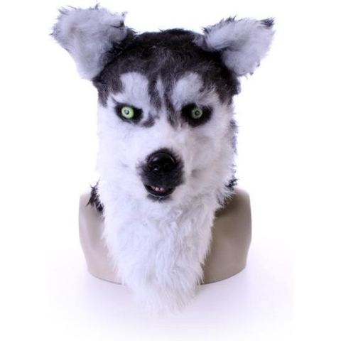 KIMU Masker Wolf Husky - Met Lichtgevende Ogen en Bewegende Mond - Hond Grijs Halloween Horror Eng Volkop Carnaval
