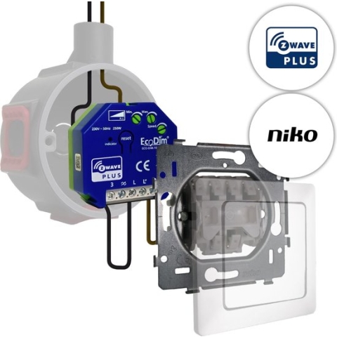 Niko led tastdimmer Z-Wave 0-250W, inbouw, kleine inbouwdiepte, 2-draads en 3-draads, ECO-DIM.10 + Niko pulsdrukker