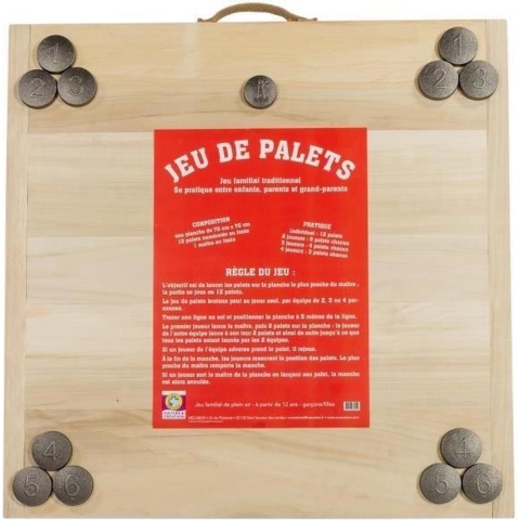 MECABOIS Complete Puck Game - 12 platte worpen en houten bord (Bretons spel)