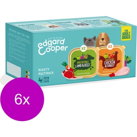 6x Edgard & Cooper Hondenvoer Multipack Kip & Kalkoen - Lam & Rund 4 x 300 gr