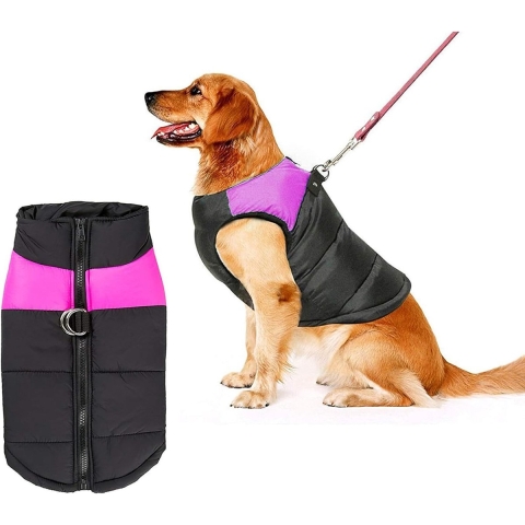 Hondenjasje van fleece, waterdicht, warm gevoerd, voor herfst en winter, roze