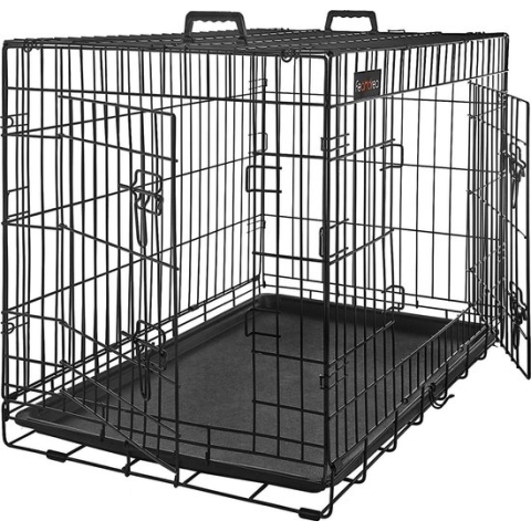 FEANDREA Hondenkooi 2 deuren hondenbox transportbox opvouwbaar draadkooi katten konijnen knaagdieren konijnen gevogelte kooi zwart XL 91 x 64 x 58 cm PPD36H