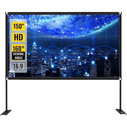 Vevor® XXL Projector Scherm 150 Inch – 4K Full HD – 160 Graden Kijkhoek – 16:9 – Uitstekende Kwaliteit – Met Onderstelsel