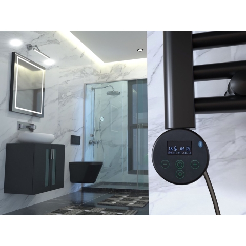 Smart elektrisch verwarmingselement met bluetooth 900Watt rond zwart