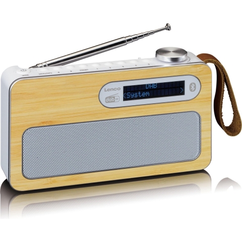 Lenco PDR-040BAMBOOWH - Draagbare DAB Radio met FM, DAB+ en Bluetooth®  - Klok en Alarmfunctie - Bamboe-Wit