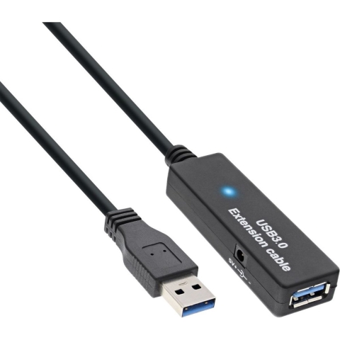 InLine actieve USB naar USB verlengkabel - externe voedingsadapter - USB3.0 - tot 0,9A - 10 meter