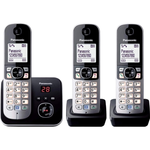 PANASONIC KX-TG6823GB - Trio DECT draadloze telefoon, 3 handsets - Antwoordapparaat - zwart