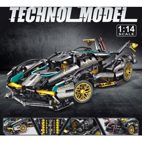 Compatibel met Legostenen/Supercar-bouwset, automodelbouwspeelgoed op schaal 1:14, racewagen /verjaardags- en vakantiecadeaus Zwart Goud Groen(1000+ stuks)