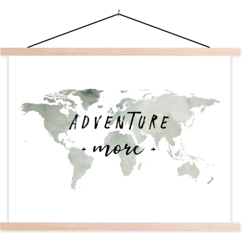Wanddecoratie - Wereldkaart - Grijs - Wit - Schoolplaat - 150x113 cm - Textielposter - Textiel poster