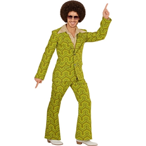 Widmann - Hippie Kostuum - Groovy George 70s Heren Kostuum, Behang Man - Groen - Medium - Carnavalskleding - Verkleedkleding