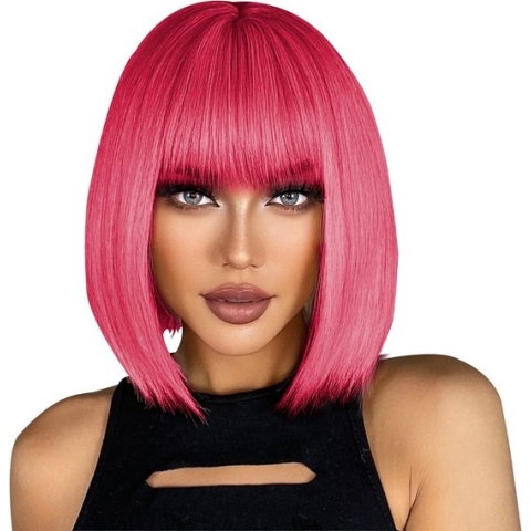 Velox Damespruik – Pruiken Dames - Hair Wig – Haarstuk – Wasbaar – Kambaar – Hoge Kwaliteit – Dames Haar – Kort – Roze