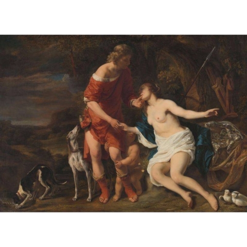 Diamond painting - Venus en Adonis van Ferdinand Bol - Oude meesters - Geproduceerd in Nederland - 30 x 40 cm - dibond materiaal - vierkante steentjes - Binnen 2-3 werkdagen in huis