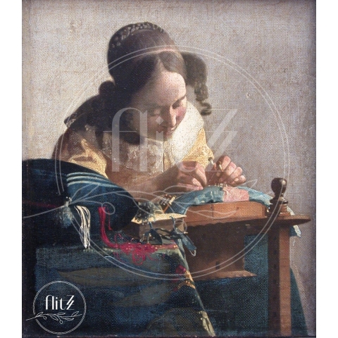 100% Nederlandse Productie! │ Diamond Painting │ Kantwerkster van Johannes Vermeer│ Formaat 60 x 70 cm │ Diamond Painting Pakket Volwassen │ Volledige bedekking │ Vierkant │ Full │ Flitzz Diamond Painting