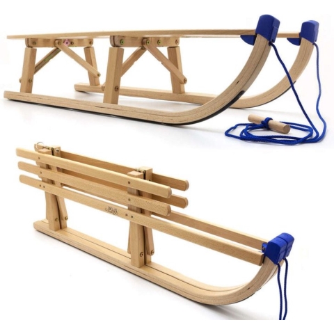 VT Sport - Opvouwbare Houten Slee Davos 100 cm - Inklapbaar model - Incl. Trektouw - Made in EU.