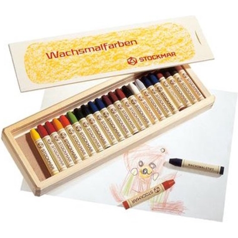 Houten box met 24 stiftkrijtjes (Stockmar)