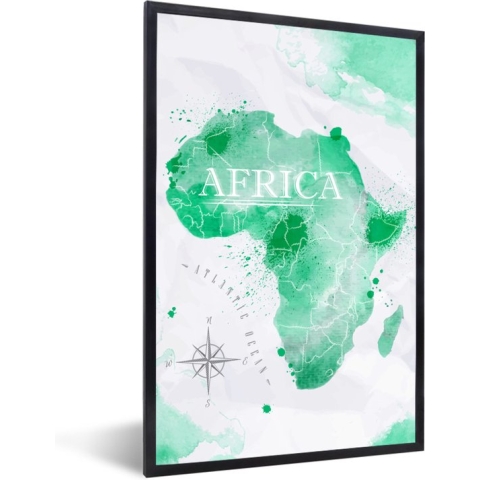Fotolijst incl. Poster - Afrika - Wereldkaart - Waterverf - 60x90 cm - Posterlijst