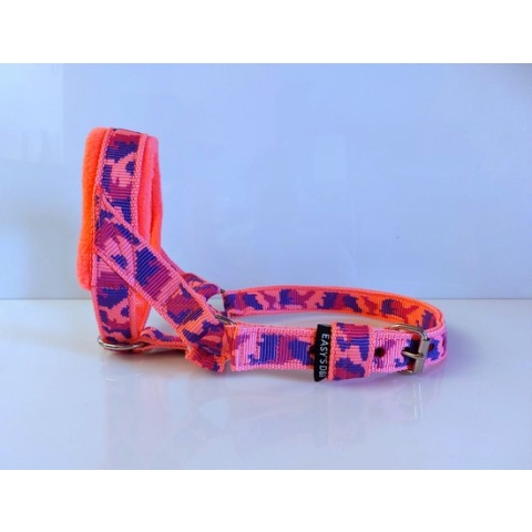 Gentle leader camouflage roze paars gevoerd antitrek hoofdhalster hond