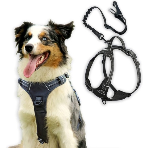Hondenharnas, trekontlasting, reflecterend, gewatteerde handgreep, verstelbaar, ademend en comfortabel materiaal, schokbestendig, incl. (L)