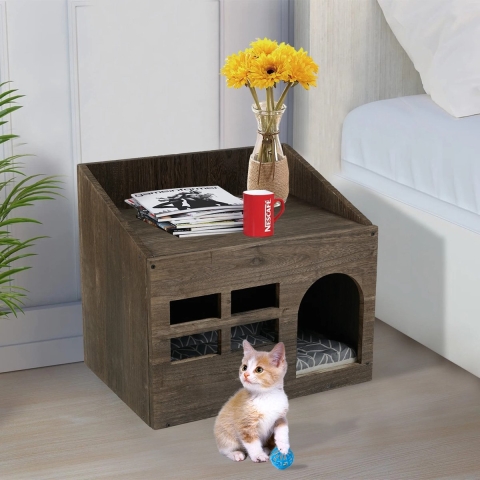 ShopbijStef - Kattenhuis - Kattenmand - Katten Grot - Katten Huizen - Voor katten - Katten Slaap Lounge - Donker Bruin