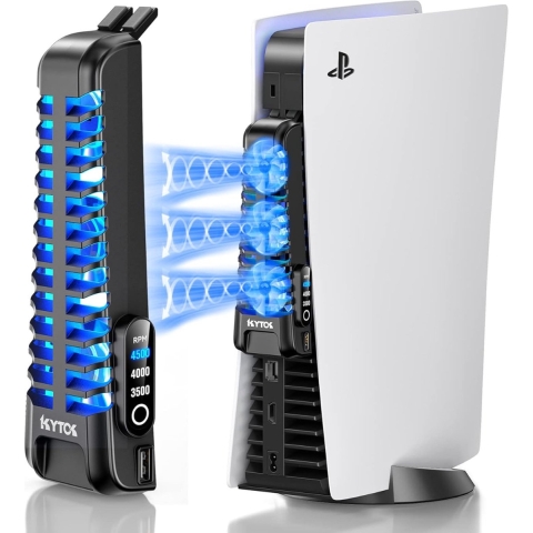PS5-ventilator met 3-fasen PS5-koeling - Verbeterde PS5-koeler stil met 9 windbladen en 2.0 USB-poort - PS5-ventilatorkoeler met touchscreen en LED-indicator voor PS5 Digital & Disk