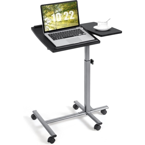 In hoogte verstelbare laptoptafel, mobiele laptopstandaard, notebookstandaard met 5 wielen, voor laptop, beamermuis, voor werkkamer, slaapkamer, woonkamer, zwart