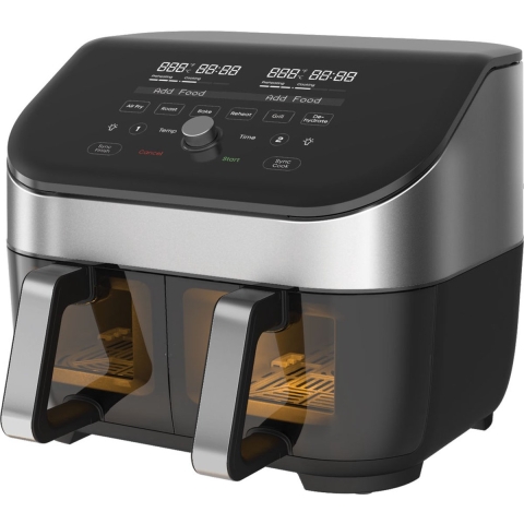 Instant Vortex Plus Dual ClearCook RVS 7,6 liter (8 Qt) 6-in-1 airfryer, geurloos, frituren, roosteren, grillen, bakken, opwarmen, dehydrateren, voedseldroger, droogoven, heteluchtfriteuse