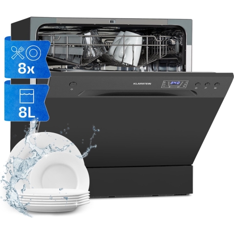 Klarstein Amazonia 8 Vaatwasser Mini Vaatwasser - 1620 Watt - 8 Couverts - Geluidsniveau: 49 Db - Staand - Aquastop - Antraciet