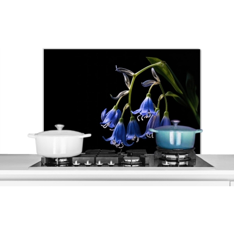 Spatscherm Keuken - Kookplaat Achterwand - Spatwand Fornuis - 90x60 cm - Hyacint - Bloemen - Blauw - Natuur - Zwart - Aluminium - Wanddecoratie - Muurbeschermer - Hittebestendig