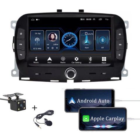 Boscer® Autoradio voor Fiat 500 2016 - 2019 - Apple Carplay & Android Auto - Android 10 - 7 Inch HD Navigatiesysteem - 2+32GB - Zwart - Achteruitrijcamera & Microfoon