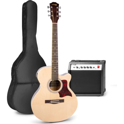 Elektrisch akoestische gitaar - MAX ShowKit gitaarset met 40W gitaar versterker, gitaar stemapparaat, gitaartas en plectrum - Naturel (hout)