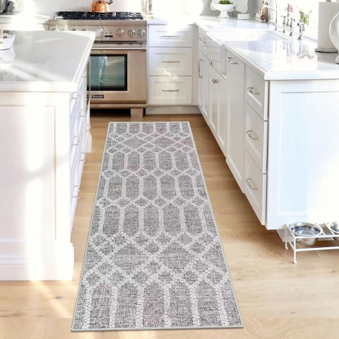 Tapijtlopers voor gangen antislip wasbare lopertapijten, lange zachte keukenloper, grijze gangganglopers voor slaapkamer, gangen, woonkamer, keuken (Boho grijs, 60 x 300 cm)
