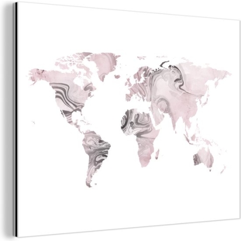 Wanddecoratie Metaal - Aluminium Schilderij Industrieel - Wereldkaart - Verf - Roze - 80x60 cm - Dibond - Foto op aluminium - Industriële muurdecoratie - Voor de woonkamer/slaapkamer