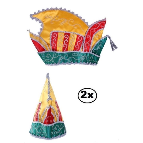 2x Prinsenmuts rood/geel/groen mt 63 prinsenmuts raad van elf rood geel groen prinsensteek festival